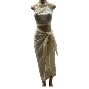 Rama 100% Rayon 2pc Beach Sarong & Top With Fringe Trim. New With Tags